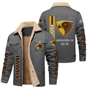 Hawthorn Fans Gift Jacket Fur Collar Fleece, All Over Print Collar Fleece For Sport Fan AFL163080225130 - Gray