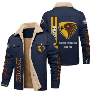 Hawthorn Fans Gift Jacket Fur Collar Fleece, All Over Print Collar Fleece For Sport Fan AFL163080225130 - Navy Blue