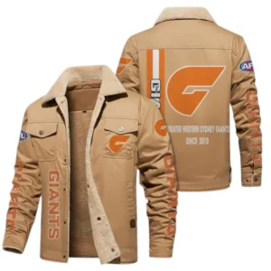 Gws Giants Fans Gift Jacket Fur Collar Fleece, All Over Print Collar Fleece For Sport Fan AFL163080225132 - Light Khaki