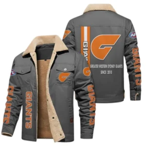 Gws Giants Fans Gift Jacket Fur Collar Fleece, All Over Print Collar Fleece For Sport Fan AFL163080225132 - Gray