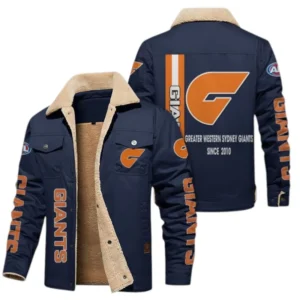 Gws Giants Fans Gift Jacket Fur Collar Fleece, All Over Print Collar Fleece For Sport Fan AFL163080225132 - Navy Blue