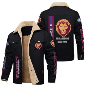 Brisbane Lions Fans Gift Jacket Fur Collar Fleece, All Over Print Collar Fleece For Sport Fan AFL163080225133 - Black