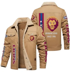 Brisbane Lions Fans Gift Jacket Fur Collar Fleece, All Over Print Collar Fleece For Sport Fan AFL163080225133 - Light Khaki