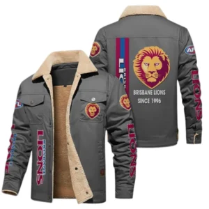 Brisbane Lions Fans Gift Jacket Fur Collar Fleece, All Over Print Collar Fleece For Sport Fan AFL163080225133 - Gray