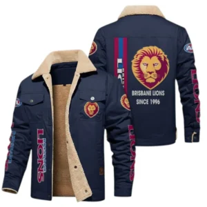 Brisbane Lions Fans Gift Jacket Fur Collar Fleece, All Over Print Collar Fleece For Sport Fan AFL163080225133 - Navy Blue