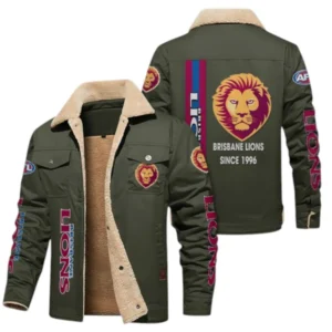 Brisbane Lions Fans Gift Jacket Fur Collar Fleece, All Over Print Collar Fleece For Sport Fan AFL163080225133 - Military Green