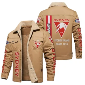 Sydney Swans Fans Gift Jacket Fur Collar Fleece, All Over Print Collar Fleece For Sport Fan AFL163080225134 - Light Khaki