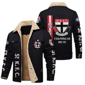 St Kilda Fans Gift Jacket Fur Collar Fleece, All Over Print Collar Fleece For Sport Fan AFL163080225135 - Black