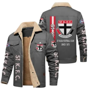 St Kilda Fans Gift Jacket Fur Collar Fleece, All Over Print Collar Fleece For Sport Fan AFL163080225135 - Gray