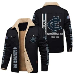 Carlton Fans Gift Jacket Fur Collar Fleece, All Over Print Collar Fleece For Sport Fan AFL163080225136 - Black