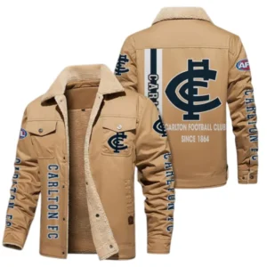 Carlton Fans Gift Jacket Fur Collar Fleece, All Over Print Collar Fleece For Sport Fan AFL163080225136 - Light Khaki