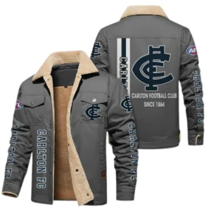 Carlton Fans Gift Jacket Fur Collar Fleece, All Over Print Collar Fleece For Sport Fan AFL163080225136 - Gray