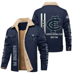 Carlton Fans Gift Jacket Fur Collar Fleece, All Over Print Collar Fleece For Sport Fan AFL163080225136 - Navy Blue