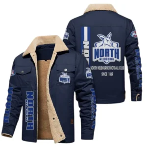 North Melbourne Fans Gift Jacket Fur Collar Fleece, All Over Print Collar Fleece For Sport Fan AFL163080225137 - Navy Blue