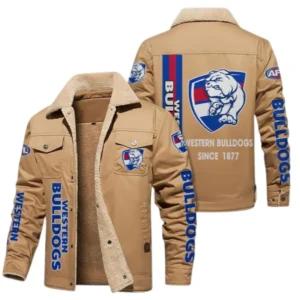 Western Bulldogs Fans Gift Jacket Fur Collar Fleece, All Over Print Collar Fleece For Sport Fan AFL163080225138 - Light Khaki