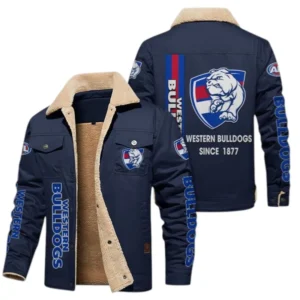 Western Bulldogs Fans Gift Jacket Fur Collar Fleece, All Over Print Collar Fleece For Sport Fan AFL163080225138 - Navy Blue