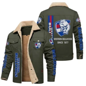 Western Bulldogs Fans Gift Jacket Fur Collar Fleece, All Over Print Collar Fleece For Sport Fan AFL163080225138 - Military Green