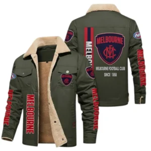 Melbourne Demons Fans Gift Jacket Fur Collar Fleece, All Over Print Collar Fleece For Sport Fan AFL163080225139 - Military Green