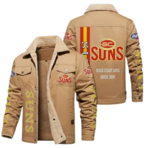 Gold Coast Suns Fans Gift Jacket Fur Collar Fleece, All Over Print Collar Fleece For Sport Fan AFL163080225140 - Light Khaki