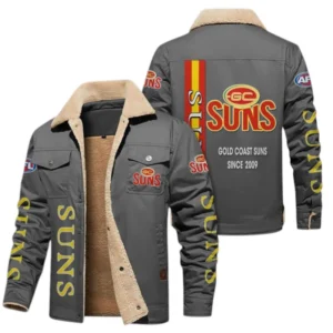 Gold Coast Suns Fans Gift Jacket Fur Collar Fleece, All Over Print Collar Fleece For Sport Fan AFL163080225140 - Gray