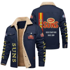 Gold Coast Suns Fans Gift Jacket Fur Collar Fleece, All Over Print Collar Fleece For Sport Fan AFL163080225140 - Navy Blue