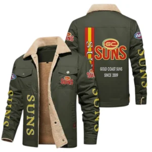 Gold Coast Suns Fans Gift Jacket Fur Collar Fleece, All Over Print Collar Fleece For Sport Fan AFL163080225140 - Military Green
