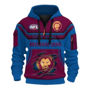 Brisbane Lions Fans Gift Hoodie Half Zip 3D, All Over Print Half Zip 3D For Sport Fan, Custom Name AFL164080225127-Style 2