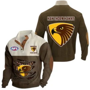 Hawthorn Fans Gift Men's Stand Up Collar Base Shirt, All Over Print Base Shirt For Sport Fan, Custom Name AFL165020825124 - Brown