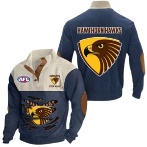Hawthorn Fans Gift Men's Stand Up Collar Base Shirt, All Over Print Base Shirt For Sport Fan, Custom Name AFL165020825124 - Navy Blue