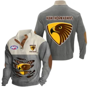Hawthorn Fans Gift Men's Stand Up Collar Base Shirt, All Over Print Base Shirt For Sport Fan, Custom Name AFL165020825124 - Gray