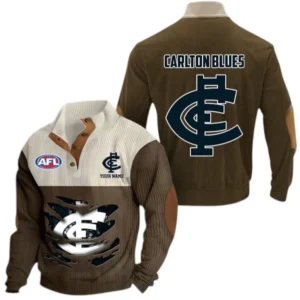 Carlton Fans Gift Men's Stand Up Collar Base Shirt, All Over Print Base Shirt For Sport Fan, Custom Name AFL165020825125 - Brown