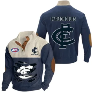 Carlton Fans Gift Men's Stand Up Collar Base Shirt, All Over Print Base Shirt For Sport Fan, Custom Name AFL165020825125 - Navy Blue