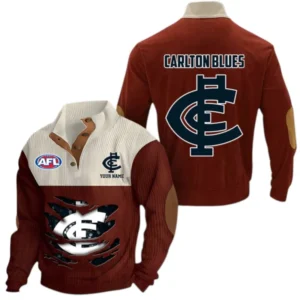 Carlton Fans Gift Men's Stand Up Collar Base Shirt, All Over Print Base Shirt For Sport Fan, Custom Name AFL165020825125 - Dark Red