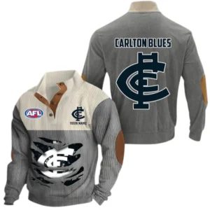 Carlton Fans Gift Men's Stand Up Collar Base Shirt, All Over Print Base Shirt For Sport Fan, Custom Name AFL165020825125 - Gray