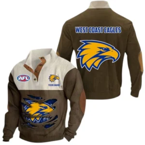 West Coast Eagles Fans Gift Men's Stand Up Collar Base Shirt, All Over Print Base Shirt For Sport Fan, Custom Name AFL165020825127 - Brown