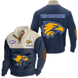 West Coast Eagles Fans Gift Men's Stand Up Collar Base Shirt, All Over Print Base Shirt For Sport Fan, Custom Name AFL165020825127 - Navy Blue