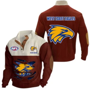 West Coast Eagles Fans Gift Men's Stand Up Collar Base Shirt, All Over Print Base Shirt For Sport Fan, Custom Name AFL165020825127 - Dark Red