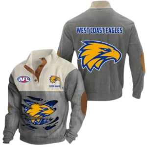 West Coast Eagles Fans Gift Men's Stand Up Collar Base Shirt, All Over Print Base Shirt For Sport Fan, Custom Name AFL165020825127 - Gray