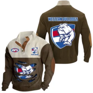 Western Bulldogs Fans Gift Men's Stand Up Collar Base Shirt, All Over Print Base Shirt For Sport Fan, Custom Name AFL165020825128 - Brown