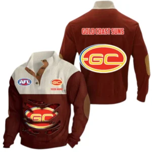 Gold Coast Suns Fans Gift Men's Stand Up Collar Base Shirt, All Over Print Base Shirt For Sport Fan, Custom Name AFL165020825129 - Dark Red