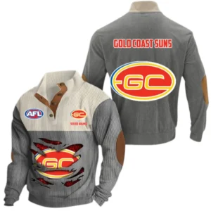 Gold Coast Suns Fans Gift Men's Stand Up Collar Base Shirt, All Over Print Base Shirt For Sport Fan, Custom Name AFL165020825129 - Gray