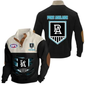Port Adelaide Fans Gift Men's Stand Up Collar Base Shirt, All Over Print Base Shirt For Sport Fan, Custom Name AFL165020825134 - Black