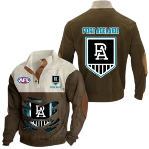 Port Adelaide Fans Gift Men's Stand Up Collar Base Shirt, All Over Print Base Shirt For Sport Fan, Custom Name AFL165020825134 - Brown