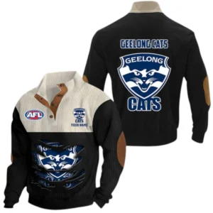 Geelong Cats Fans Gift Men's Stand Up Collar Base Shirt, All Over Print Base Shirt For Sport Fan, Custom Name AFL165020825135 - Black