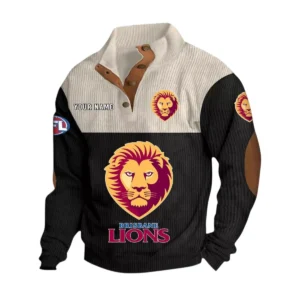 Brisbane Lions Fans Gift Men's Stand Up Collar Base Shirt, All Over Print Base Shirt For Sport Fan, Custom Name AFL166080225123 - Black