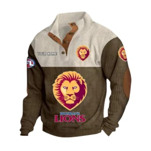 Brisbane Lions Fans Gift Men's Stand Up Collar Base Shirt, All Over Print Base Shirt For Sport Fan, Custom Name AFL166080225123 - Brown