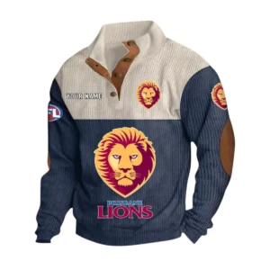 Brisbane Lions Fans Gift Men's Stand Up Collar Base Shirt, All Over Print Base Shirt For Sport Fan, Custom Name AFL166080225123 - Navy Blue