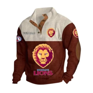 Brisbane Lions Fans Gift Men's Stand Up Collar Base Shirt, All Over Print Base Shirt For Sport Fan, Custom Name AFL166080225123 - Dark Red
