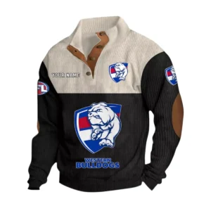 Western Bulldogs Fans Gift Men's Stand Up Collar Base Shirt, All Over Print Base Shirt For Sport Fan, Custom Name AFL166080225124 - Black