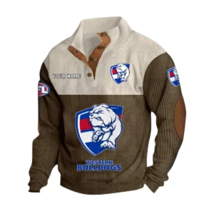 Western Bulldogs Fans Gift Men's Stand Up Collar Base Shirt, All Over Print Base Shirt For Sport Fan, Custom Name AFL166080225124 - Brown